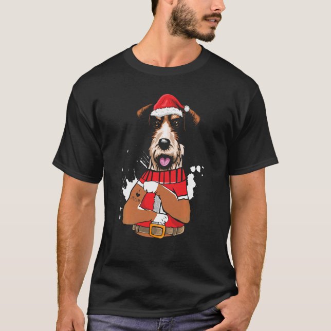 Fox Terrier Dog Santa I Liebe Mama Tattoo Ugly Chr T-Shirt (Vorderseite)
