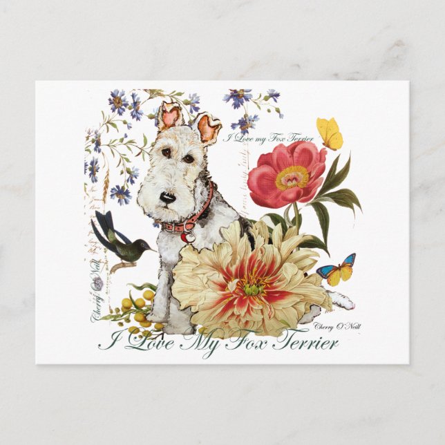 Fox Terrier Garden Postkarte (Vorderseite)