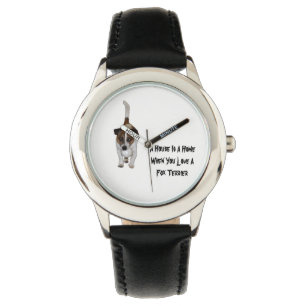 Fox Terrier, Liebe ist Logo, Kinder Lederuhr. Armbanduhr
