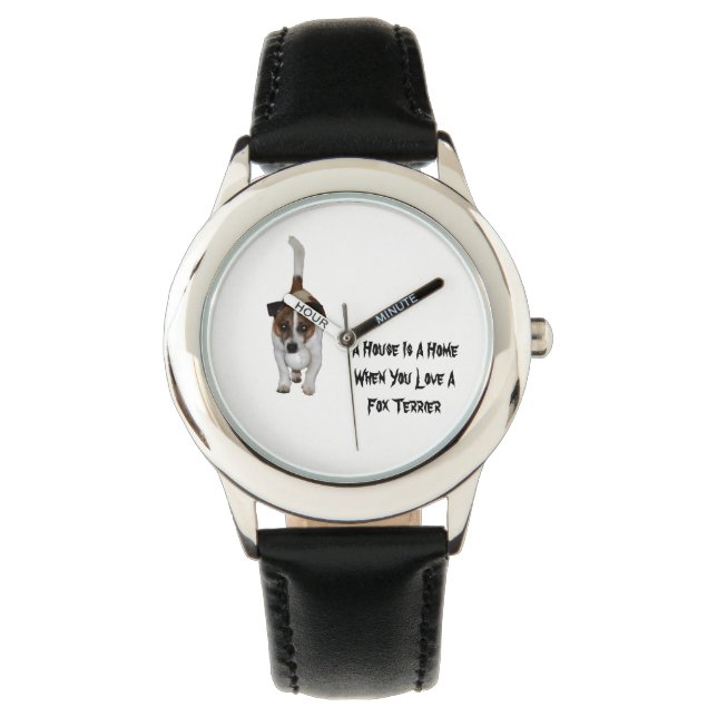 Fox Terrier, Liebe ist Logo, Kinder Lederuhr. Armbanduhr (Vorderseite)