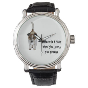 Fox Terrier, Liebe ist Logo, Mens Leder Uhr. Armbanduhr