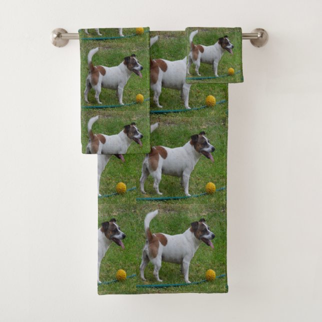 Fox Terrier mit seinem gelben Ball, Badetuch-Set Badhandtuch Set (Insitu)