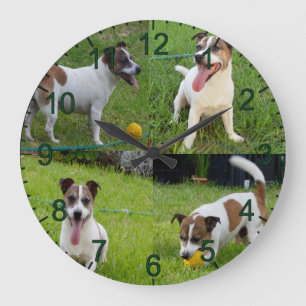 Fox Terrier mit seinem gelben Ball, Wall Clock Große Wanduhr