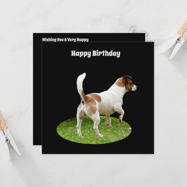 Fox Terrier on Guard Duty, Flat Birthday Card (Vorderseite/Rückseite Beispiel)