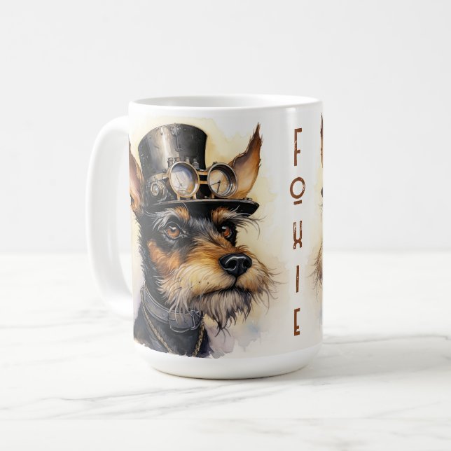Fox Terrier Steampunk Hund Kaffeetasse (Vorderseite Links)