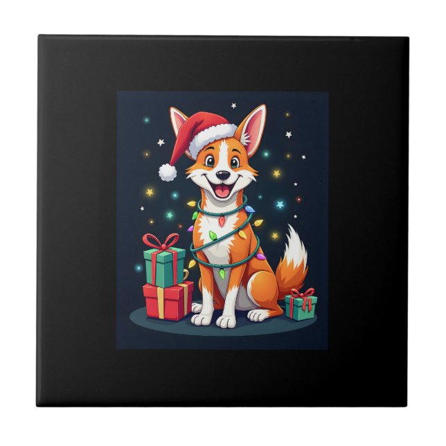 Fox Terrier Weihnachtsbeleuchtung Weihnachtsmann F Fliese (Vorderseite)