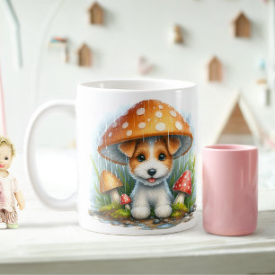 Fox Terrier Welpe unter einem Pilzschirm Kaffeetasse