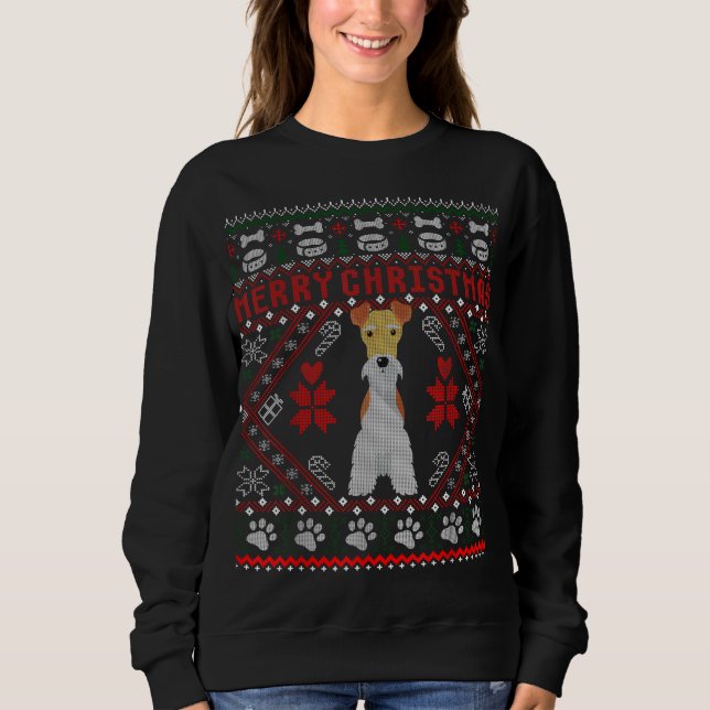 Fox Terrier Wire Dog Frohe Weihnachten Ugly Sweate Sweatshirt (Vorderseite)