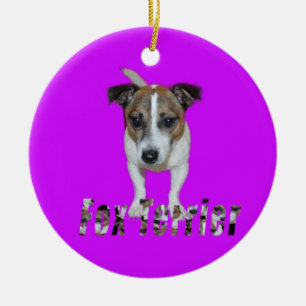 Fox Terrier With Logo, Purple Ceramic Ornament. Keramikornament