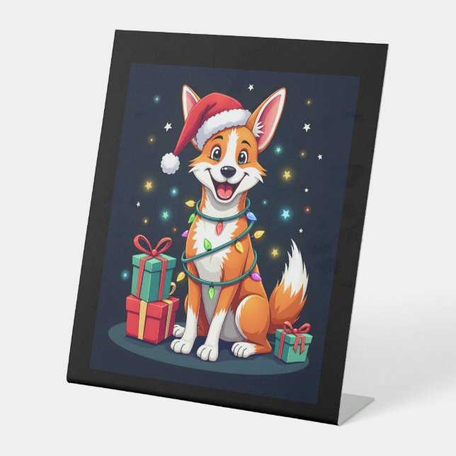 Fox Terrier Xmas Licht Santa Fox Terrier Dog Ch Sockelschild (Vorderseite)