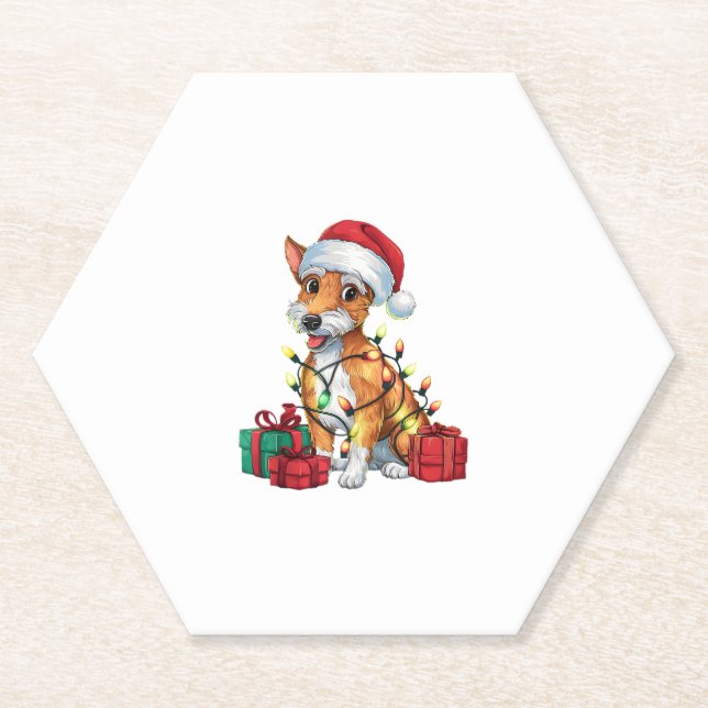 Fox Terrier Xmas Licht Santa Fox Terrier Dog Ch Untersetzer (Vorderseite)