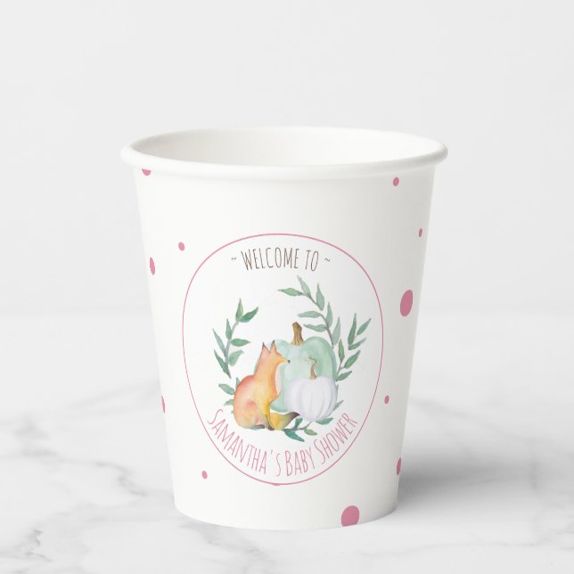 Fox Theme Baby Dusche Papiertüten rosa Pappbecher (Vorderseite)