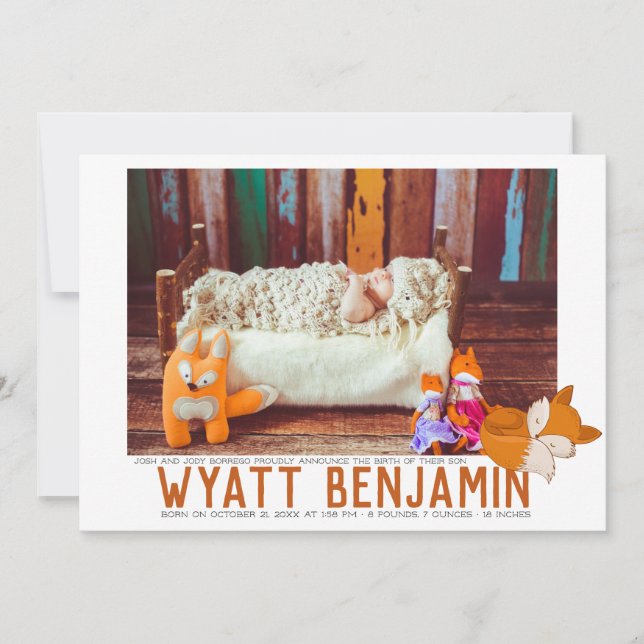 Fox Themed Birth Announctions Card Ankündigung (Vorderseite)