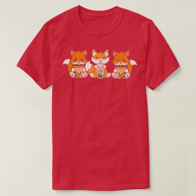 Fox Threesome japanische Süße Tier Bubble Gum Tee (Design vorne)
