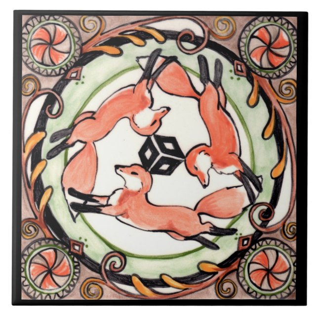 Fox Trio Mystical Circle Design Art Trivet Fliese (Vorderseite)