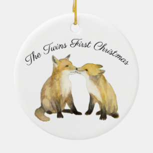 Fox Twins Keramik Ornament