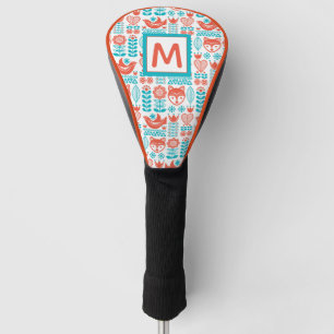 Fox- u. Vogel-Volkskunst-Muster des Monogramm- Golf Headcover