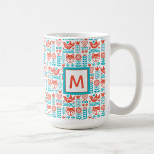 Fox- u. Vogel-Volkskunst-Muster des Monogramm-  Kaffeetasse