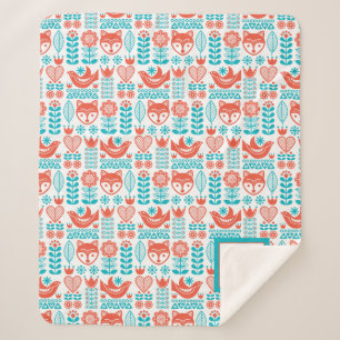 Fox- u. Vogel-Volkskunst-Muster des Monogramm-  Sherpadecke