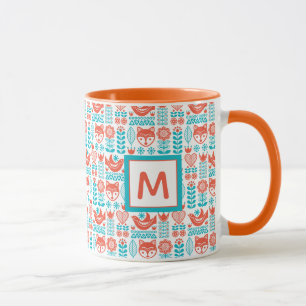 Fox- u. Vogel-Volkskunst-Muster des Monogramm- Tasse