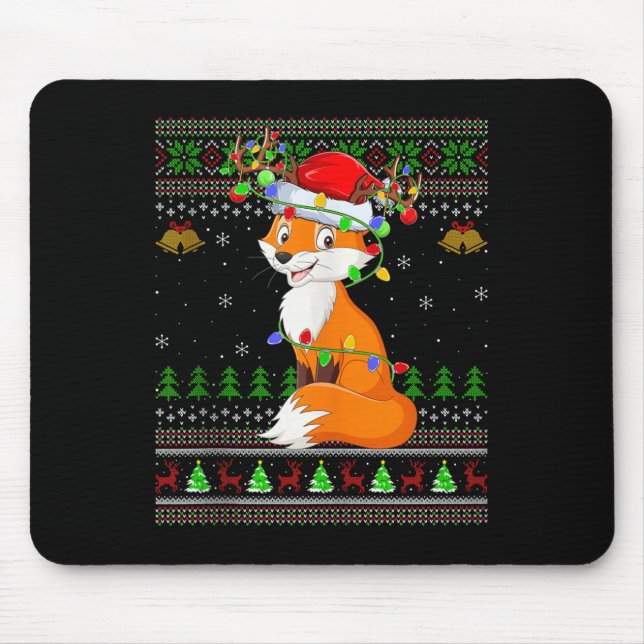 Fox Ugly Christmas Sweaters Holiday Santa Cute Xma Mousepad (Vorne)
