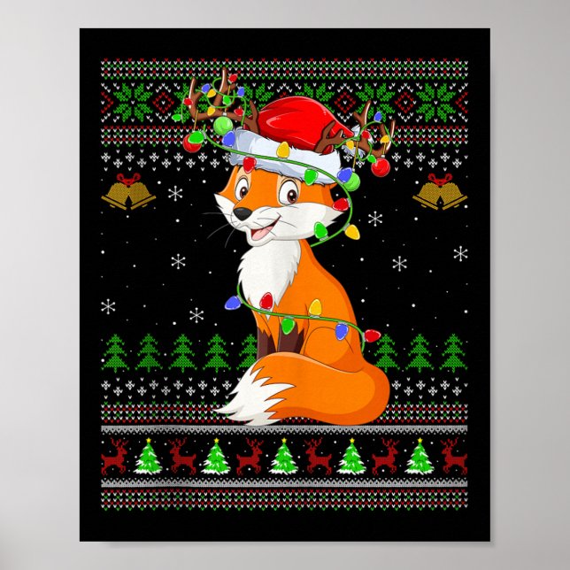 Fox Ugly Christmas Sweaters Holiday Santa Cute Xma Poster (Vorne)