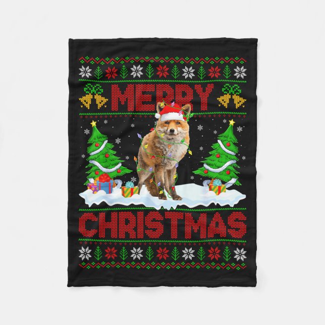 Fox Ugly Xmas Sweater Funny Fox Animal Merry Chris Fleecedecke (Vorderseite)
