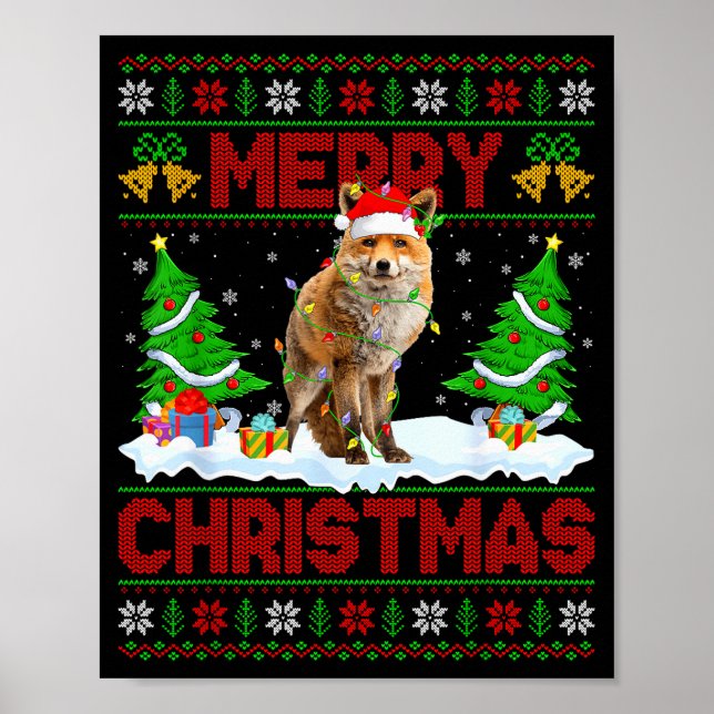 Fox Ugly Xmas Sweater Funny Fox Animal Merry Chris Poster (Vorne)