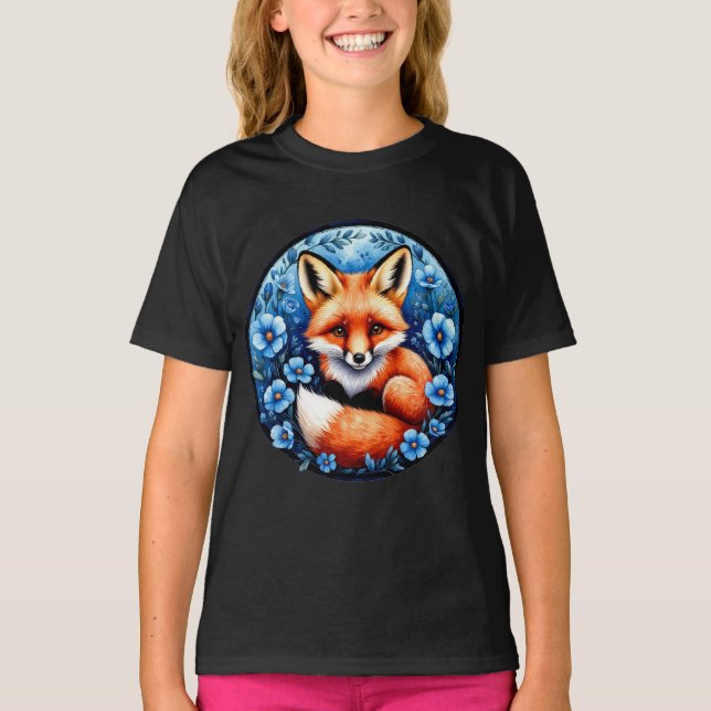Fox umgeben von Blumen T-Shirt (Vorderseite)