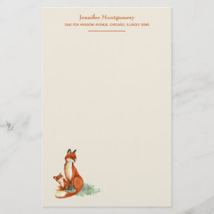 Fox- und Baby-Aquarell-Illustration Personalisiert Briefpapier