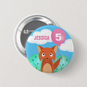 Fox und Ballon Kinder Personalisiert Geburtstag je Button