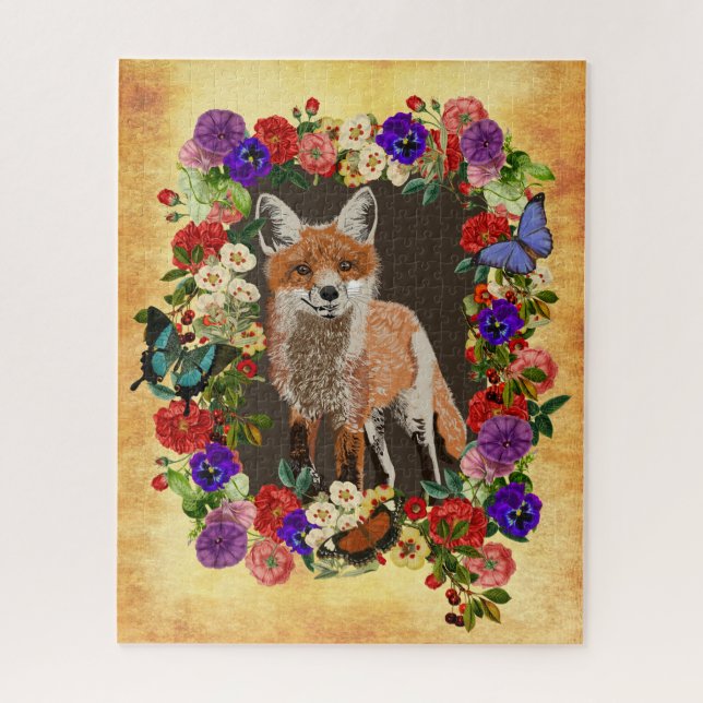 Fox- und Blumendesign Puzzle (Vertikal)