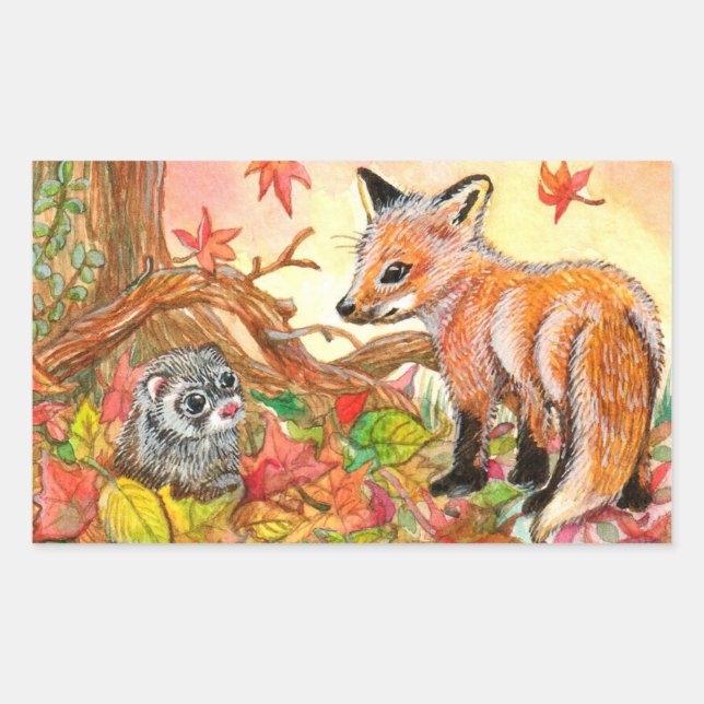 Fox und Ferret im Herbst Rechteckiger Aufkleber (Vorderseite)