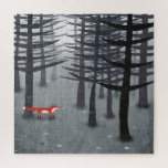 Fox und Forest Puzzle<br><div class="desc">Ein wilder roter Fuchs steht unter Bäumen in einem dunklen Wald. Ein Landschaftsbild für Tiere,  Natur und Wildtiere.</div>