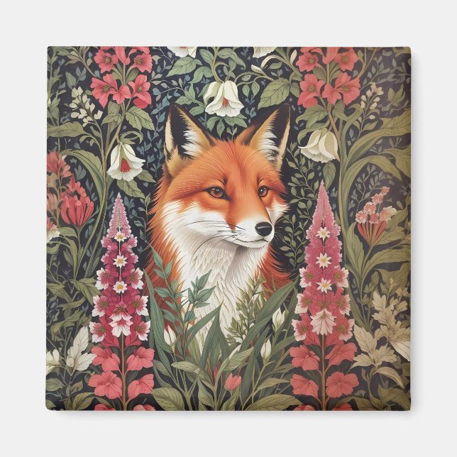 Fox und Foxglove Blume William Morris Inspiriert Magnet (Vorne)