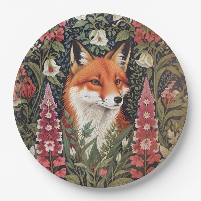 Fox und Foxglove Blume William Morris Inspiriert Pappteller (Vorderseite)