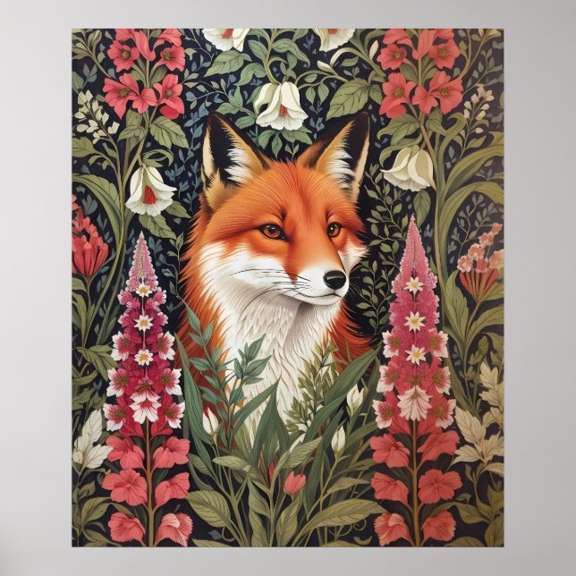Fox und Foxglove Blume William Morris Inspiriert Poster (Vorne)