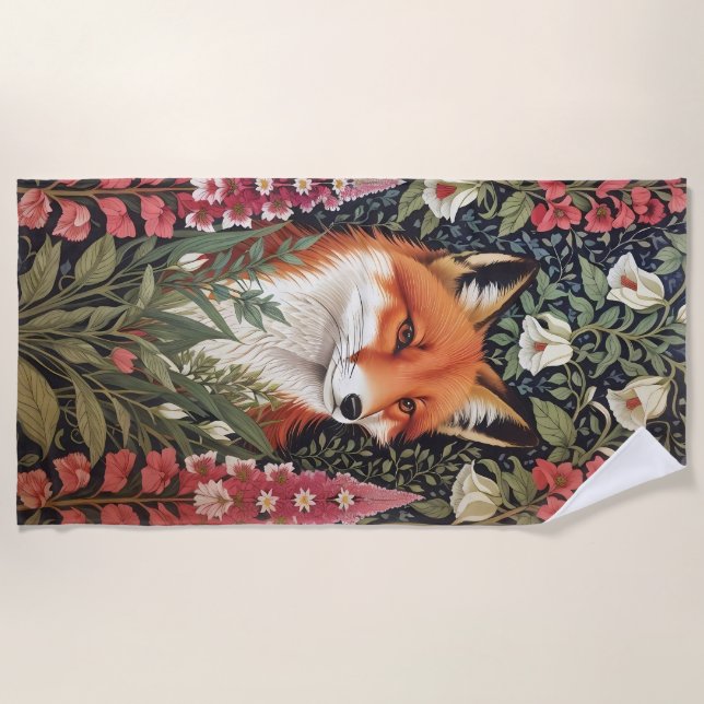 Fox und Foxglove Blume William Morris Inspiriert Strandtuch (Vorderseite)