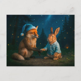 Fox und Hare Say Goodnight in Forest Feiertagspostkarte