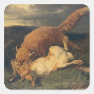 Fox und Hasen, 1866 Quadratischer Aufkleber