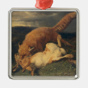 Fox und Hasen, 1866 Silbernes Ornament