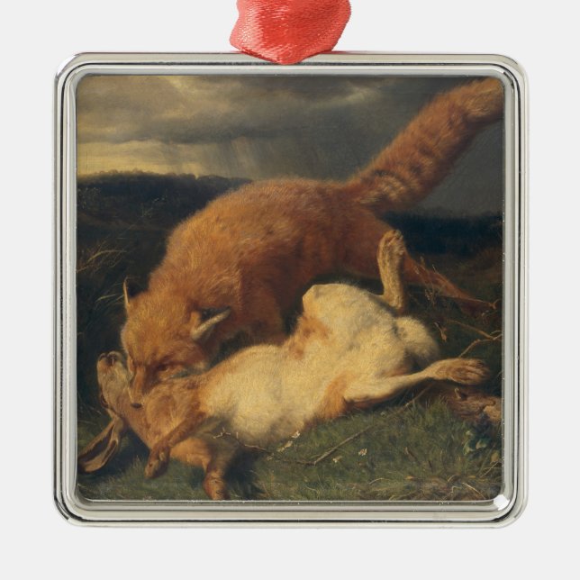 Fox und Hasen, 1866 Silbernes Ornament (Vorne)