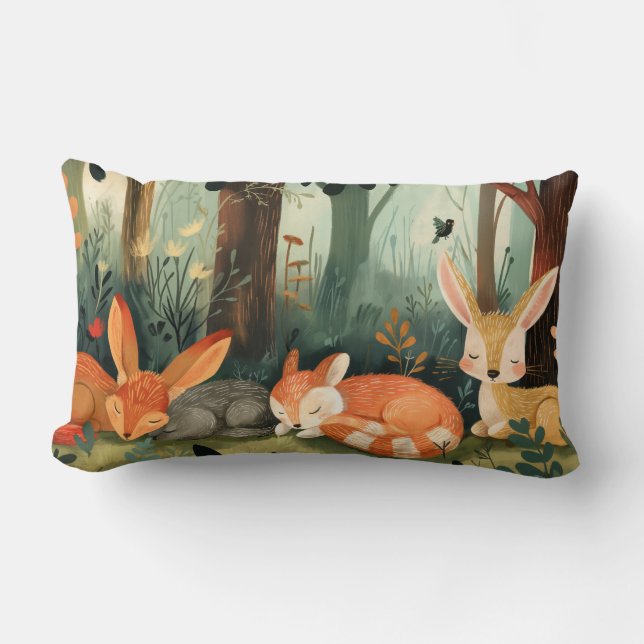 Fox und Kaninchen, die im Wald schlafen Lendenkissen (Vorderseite)