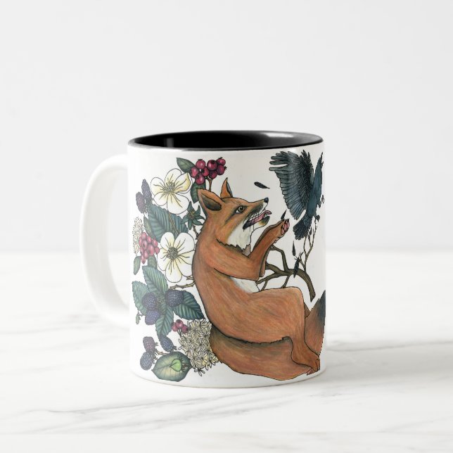 Fox und Krähen-Tasse Zweifarbige Tasse (Vorderseite Links)