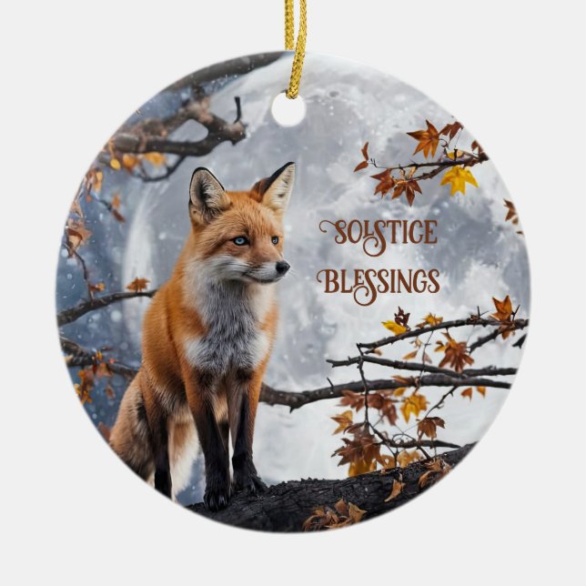 Fox und Moon Solstice Segen Urlaub Keramik Ornament (Vorne)