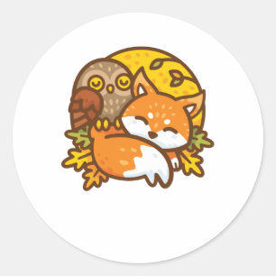 Fox und Owl Runder Aufkleber