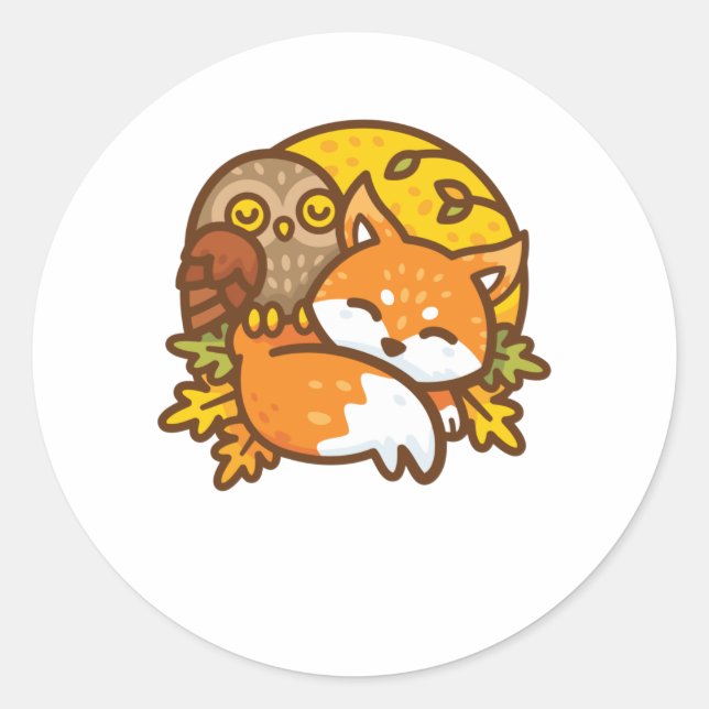Fox und Owl Runder Aufkleber (Vorderseite)