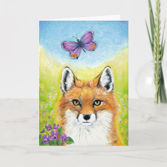 Fox und Schmetterling Feiertagskarte (Vorderseite)