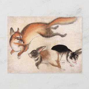 Fox und Two Hares, Vintage japanische Malerei Postkarte