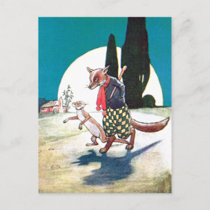 Fox und Weasel unter dem Vollmond Postkarte